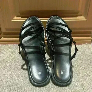 Shade & Shore Blush Liv Jelly Strappy Slide Studded Sandals Size 8 black